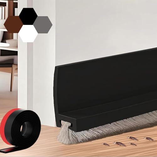 39-inch Door Draft Stopper with Brush - Adhesive Weather Stripping Seal for Exterior/Interior Doors | Under Door Sweep Blocks Drafts, Noise & Dust | Fits 1/4"-1" Gaps (Black) - color: Black
