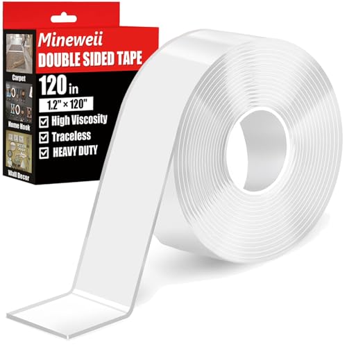 Double Sided Heavy Duty Extra Strong Adhesive Tape - 1.2 Inch x 10 feet - Removable Nano Tape for Poster Carpet Picture Hanging Strip Rug Wall Outdoor - Adhesive Multipurpose Clear Mounting Tape - size: 1.2"