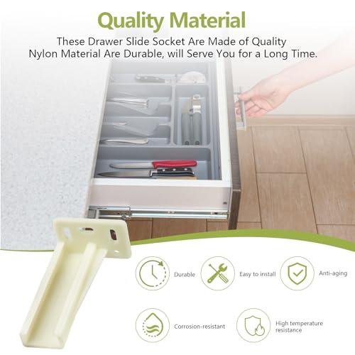2 Pair Drawer Side Track Brackets, Face Frame Sockets for Drawer Slides, Plastic Cabinet Pull Out Shelf Slides Hardware Bottom Mount, Fits 0.86 Inch Drawer Slide, C-Shaped
