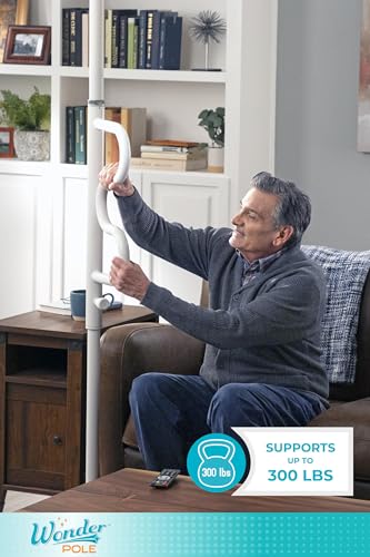 Stander Wonder Pole, Security-Pole and Curve Grab Bar, Tension Mounted Floor to Ceiling Transfer-Pole for Seniors, Elderly Adults, Bathroom Safety Assist and Stability Rail, White - color: Iceberg White