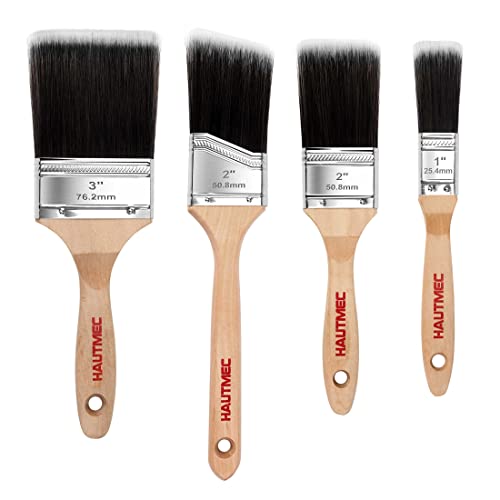 HAUTMEC 4-Pack Paint Brushes Decorating Set for Acrylic Painting, Walls, Trim, Cabinets, Furniture - Professional Flat & Angled Nylon/Polyester Brushes, Streak-Free Finish HT0029