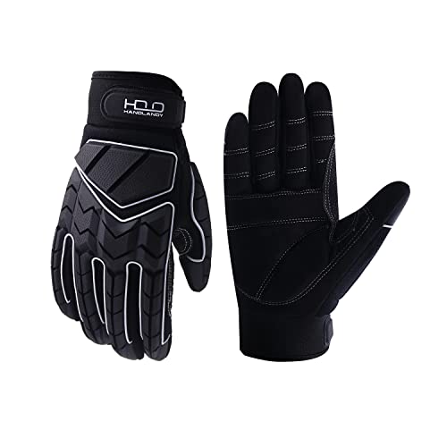 HANDLANDY HLDD Heavy Duty Work Gloves, TPR Protector Impact Gloves, Men Anti Vibration Mechanic Work Glove TouchScreen - color: Black-sbr Pad, size: Large