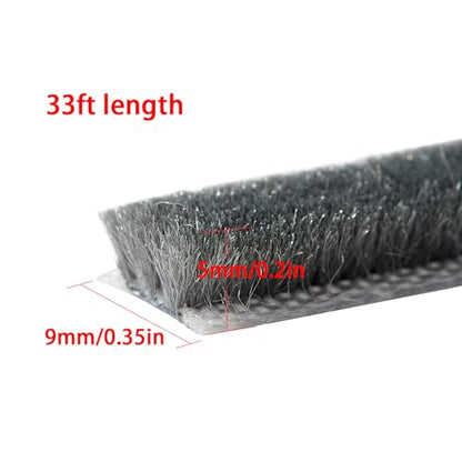 33 Ft Gray Self-Adhesive Soundproofing Weather Stripping for Doors and Windows Weather Stripping Brush for Sliding Windows/Doors Frame Sid 0.35" Wide x 0.2" Thick(5mm) - size: Brush Height 0.2in