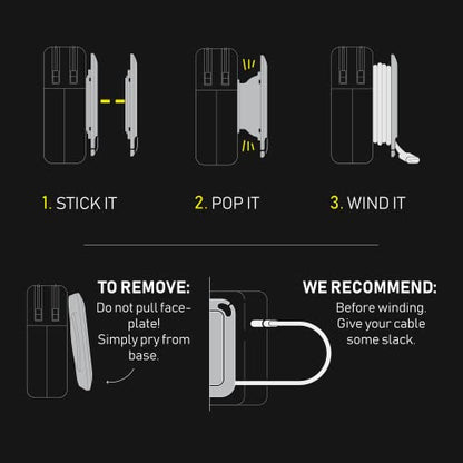 Fuse Reel The Side Kick Collapsible Charger Organizer and Travel Accessory,Usb-c, Compatible with MacBook and PC Charging Cords and Adapter Cable Management White