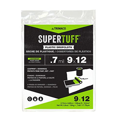 Red Devil 4718 3-Piece Plastic Knife Set & Trimaco 03307 9' x 12' SuperTuff Plastic Drop Cloth Bundle