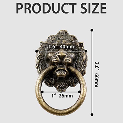 Zorfeter 6 Pcs Lion Head Knobs Pull, Antique Bronze Ring Pull Handles for Dresser Drawers Cupboard Closet Jewelry Box, with Screws - color: Lion Head Knobs