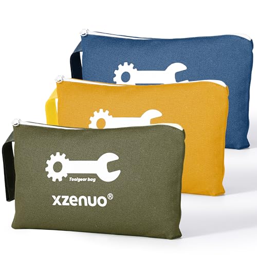 Small Tool Bag, 16oz 12 inch Tool Pouches with Zipper, Canvas Storage Bags for Travel Work Motorcycle Car Tools Pencils Men, Green/Orange/Blue, 3 Pack - color: Green, Orange, Blue