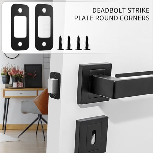 2 Pack Deadbolt Strike Plate Door Backplate, 1" x 2 1/4" Round Corner Deadbolt Strike Plate, Door Strike Plate (Matte Black)