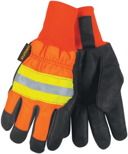 MCR Safety 34411M Luminator Grain Pigskin Waterproof Thermosock Lined Gloves with Wing Thumb, Black/Orange, Medium, 1-Pair - size: Medium