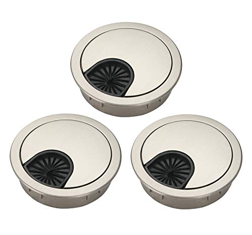 3Psc Desk Grommet,Cable Cord Hole Cover for Home and Office,Metal Zinc Alloy Materilal 50mm (Brushed Silver, 2 Inchs) - color: Brushed Silver, size: 2 Inchs