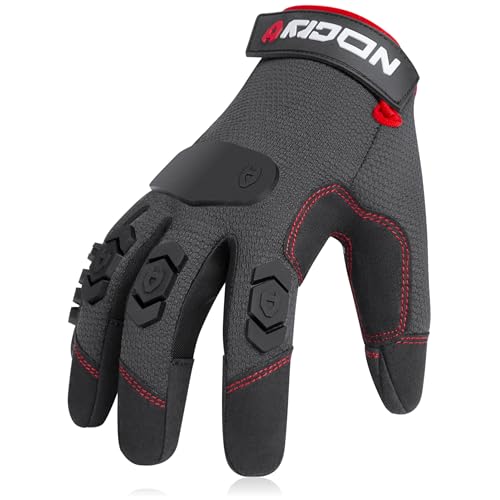 NoCry Heavy Duty Work Gloves for Men - Soft PVC Knuckle Protection - Reinforced Fingers & Thumb Crotches - Padded Palms - Double Stitched with Grip and Touchscreen Tips - size: Medium, style: Pro