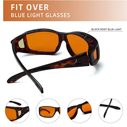 Eyekepper 100% Blue Light Reduction,Fitover Anti-Blue Blocking Computer Glasses Amber Lenses, Tortoise - color: 1805-tortoise-100% Blue Light Blocking