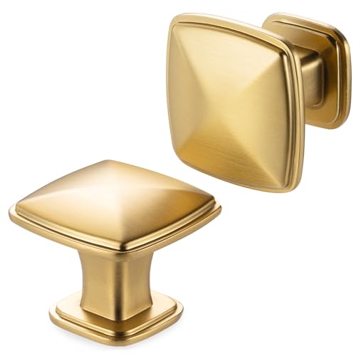 Brushed Gold Cabinet Knobs Gold Drawer Knobs, 10 Pack 1-1/4 Inch, 1990 Square Single Hole Cabinet Pulls for Kitchen Cabinets Drawers Bedroom Dresser Cupboard Bathroom Vanity - color: Brushed Gold, size: 1-1/4 Inches, style: 10 Pack Square Knob