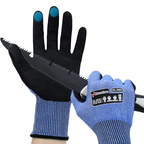 HandLove Cut Resistant Gloves – ANSI A7 Cut Proof Safety Work Gloves | Sandy Nitrile Anti-Slip, Touchscreen, Durable, PFAS Free | Wood Carving, Gardening, Glass Cutting, Car Repair – Blue,1Pair,L - color: Blue, size: Large