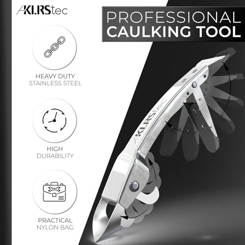 KLRStec Professional Caulking Tool [100% Stainless Steel] 4 in 1 Caulk Remover Tool Kit - Grout Remover and Finishing Tool – Professional Multitool for perfect Silicone Joints DIY Sealer and Scraper