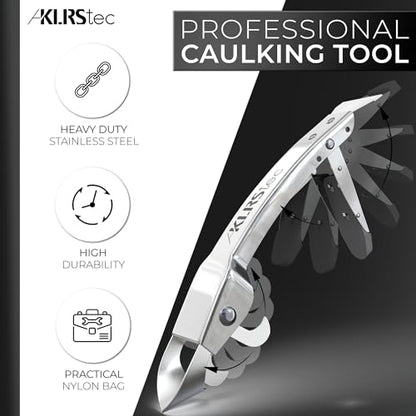 KLRStec Professional Caulking Tool [100% Stainless Steel] 4 in 1 Caulk Remover Tool Kit - Grout Remover and Finishing Tool – Professional Multitool for perfect Silicone Joints DIY Sealer and Scraper