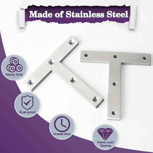Alise T Flat Brackets,Corner Bracket Corner Brace Mending Plate Repair 120mm x 120mm Stainless Steel Flat Braces for Wood Tables, Chairs, Sofas, Beds, Cabinets, Doors and Windows,Brushed,Pack of 8 - size: 120x120mm, style: Brushed