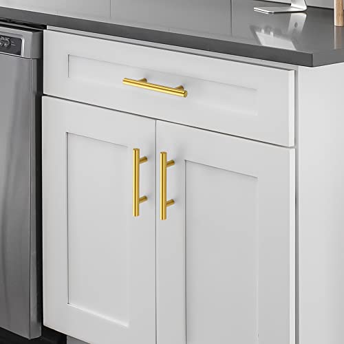 10 Pack Cabinet Handles with 3 Inch (76mm) Hole Center Brushed Brass Cabinet Pulls Stainless Steel Drawer Pulls, Kitchen Knobs for Dresser Drawer, 5 Inch Overall Length - color: Brushed Brass T-Shaped, size: 3" Hole Center