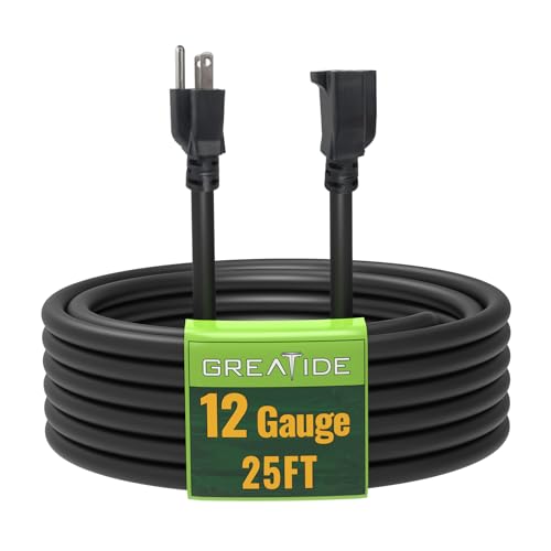 25 Ft Outdoor Extension Cord - 12/3 SJTW Heavy Duty Black Extension Cable with 3 Prong Grounded Plug - Power Cord for Lawn, Garden, Appliances - color: Black, size: 25 ft