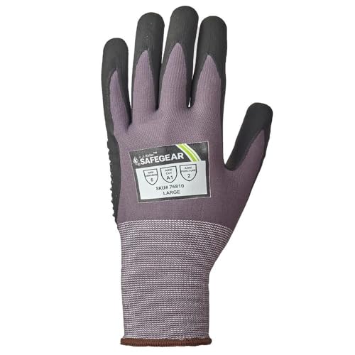 J. J. Keller SAFEGEAR Nitrile Micro-Foam Dotted Gloves – 3 Pairs, Oil-Repellent, Touchscreen, ANSI/ISEA Compliant - size: Large