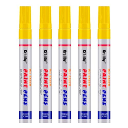 Yellow Paint Markers, 5 Pack Oil-Based Waterproof Quick Dry Permanent Paint Pen Set for Rocks Painting, Wood, Fabric, Plastic, Canvas, Glass, Mugs, Metal, Tire, Stone, DIY Craft - color: Yellow