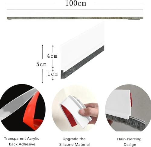 39 Inch Door Draft Stopper with Brush - Heavy Duty Weather Stripping Seal for Bottom of Door, Interior & Exterior Use, Noise & Soundproof Barrier, Gap Guard for Doors & Windows(White, 39")