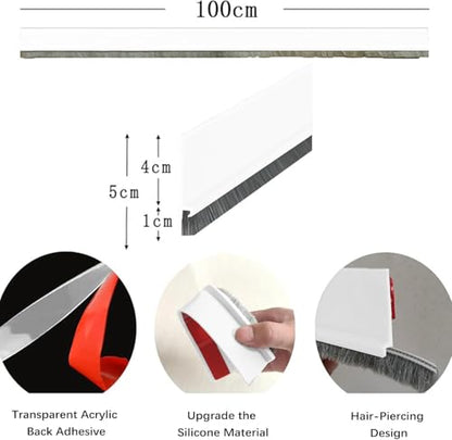 39 Inch Door Draft Stopper with Brush - Heavy Duty Weather Stripping Seal for Bottom of Door, Interior & Exterior Use, Noise & Soundproof Barrier, Gap Guard for Doors & Windows(White, 39")