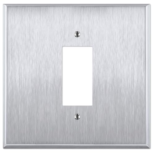 OVERSIZED Metal Switch Plate, 2 Gang Jumbo Decorator Switch Cover Plate (for 1 Centered Device), Switch Cover for Rocker Switches, GFCI, Brushed Stainless Steel - UL Listed, 5.5" x 5.5" - Made in USA - color: SS Decorator