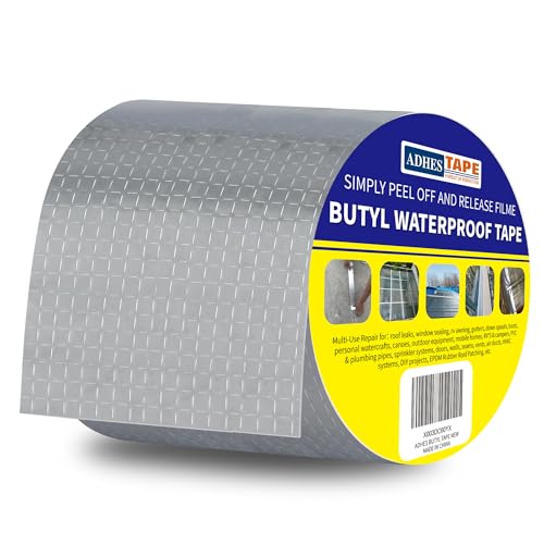 ADHES Butyl Tape Waterproof Tape Aluminum Foil Tape Sealant Tape 4in x 16ft for RV Repair, Window, Boat and Pipe Sealing, Glass & EDPM Rubber Roof Patching(Model:RA100-2,Glue Color:Grey) - color: Grey, size: 4 inches x 16 feet