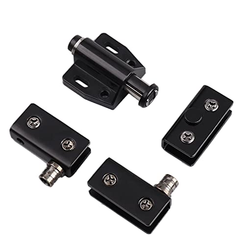 Stainless Steel Glass Door Pivot Hinges,Cupboard Showcase Double Magnetic Catch Latches Glass Clamps,with Clamp Set for Free Swinging 0.2-0.32inch Glass Door (Black, for A Door-1 Pack) - color: Black, size: For a Door-1 Pack