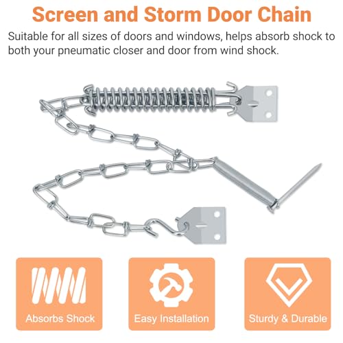 Storm Door Closer, Heavy Duty Screen Door Closers with Protector Chains Spring, Storm Door Bracket Kit Compatible with Andersen/Emco/Larson/40201 (Closer and Chain, 1 Pack(Black)) - size: 1 Pack(Black)