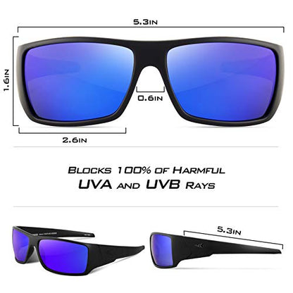 KastKing Iditarod Polarized Sport Sunglasses,PuriVex Protective Lens Coating Fishing Sunglasses For Driving Cycling Running - color: B: Matte Black Frame, Blue Mirror