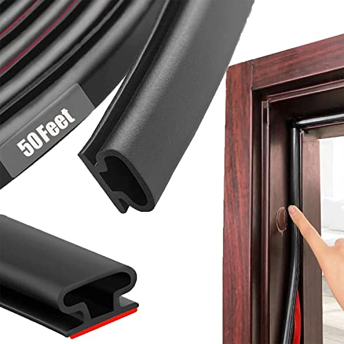 Black Rubber Weather Stripping Door Seal Strip, D Shape Door Rubber Weather Seal Strip, SelfAdhesive Weatherstripping Soundproofing Doors Sealing Strip for Windows (50 feet, Black) - color: Black, size: 50 Feet