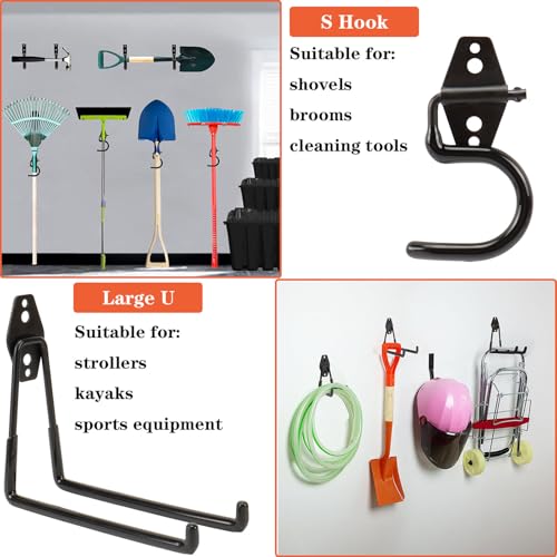 TocTen Garage Hooks, 14 Pack Garage Storage Hook Heavy Duty Solid Steel Wall Hooks, Wall Mount Storage Hook Kit with Anti-Slip Coating Ladder Hooks for Hanging Garden Tools Chair Hose Ropes (Black) - color: Black