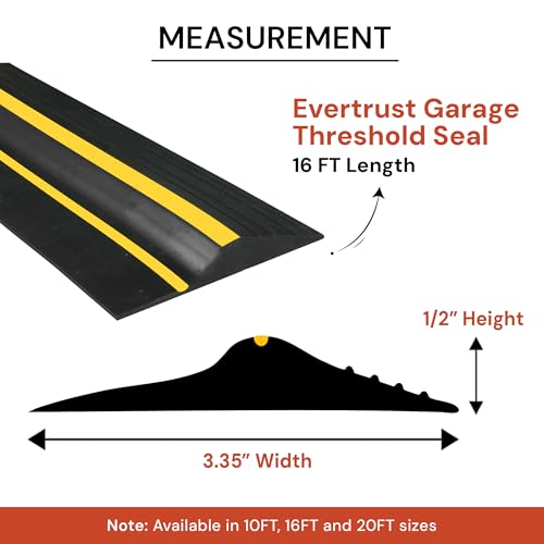 16Ft/5M Garage Threshold Seal Strip. Weatherproof EPDM Rubber Strip Replacement Kit for DIY. Strip + 1pc 300 ml Sealant Adhesive.