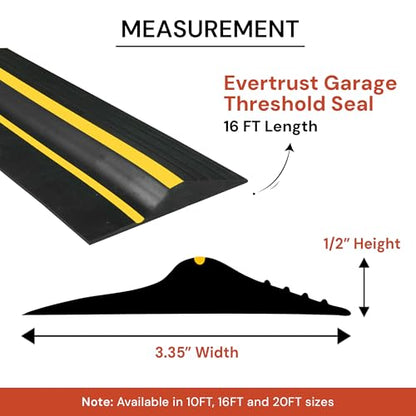 16Ft/5M Garage Threshold Seal Strip. Weatherproof EPDM Rubber Strip Replacement Kit for DIY. Strip + 1pc 300 ml Sealant Adhesive.