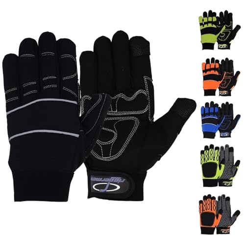Men’s Heavy Duty Work Gloves Utility Mechanic Working Touchscreen Anti-Slip Palm & Knuckle Protection Safety Gloves - color: Black Grey, size: Medium