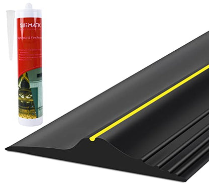 ToLanbbt 12Ft/3.7M Universal Garage Door Rubber Threshold Strip with 300ml Black Adhesive/Sealant, Weatherproof Seal Strip DIY Weather Stripping Replacement (Black+Yellow) - color: Black+Yellow, size: 12 Ft (Incl. 1 Adhesive)