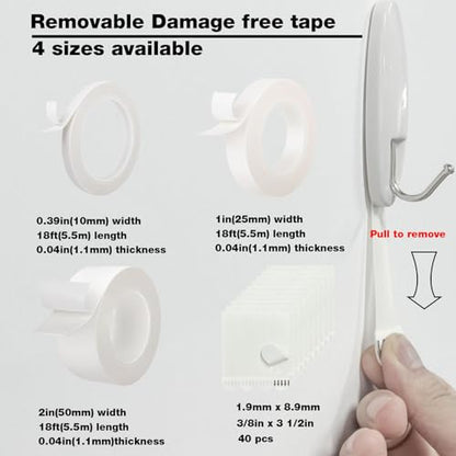Hasaky Removable Double Sided Tape 18ft, Picutre Hanging Strips Damage Free,Heavy Duty Mounting Tape Wall Adhesive Strips for Poster Carpet Rug Art Craft Scrapbook - size: 0.39in X 20ft