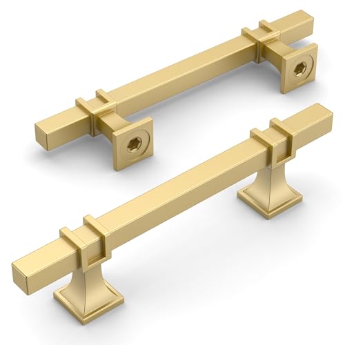 Amerdeco 10 Pack Brushed Gold Cabinet Pulls 3.75 Inch(96mm) Hole Center Drawer Pulls Cabinet Hardware Kitchen Cabinet Handles for Bathroom Dresser Pulls ZH0067 - color: Brushed Gold, size: 3.75"/96MM Hole Center