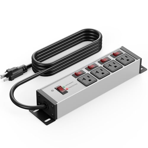 CCCEI Heavy Duty Surge Protector Power Strip 20 Amp Individual Switches. 10FT 12 Gauge Extension Cord with Multiple Outlets. Kitchen, Garage, Shop, Industrial Wall Mount Electric Extender, Grey. - color: Grey, size: 10ft