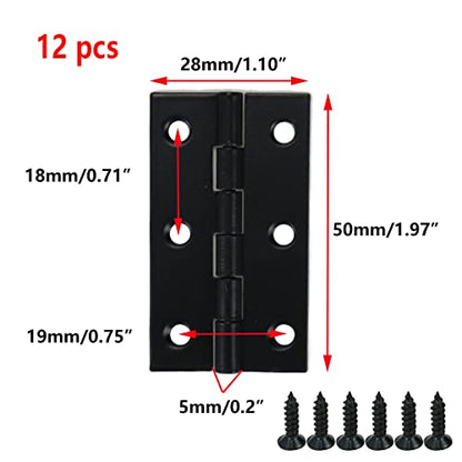 Antrader 2" Black Folding Hinges Mini Cabinet Hinges with Screws for Cabinet Drawers Jewelry Box, 12 Pack - color: Black, size: 2" x 1.1", 12pcs