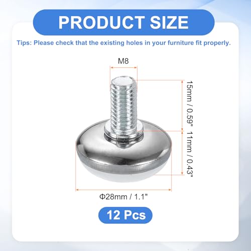 uxcell 12Pcs M8 Thread Furniture Feet Levelers, 28x15mm Adjustable Leveling Table Feet, Screw on Furniture Glide Leveling for Chair Stool Legs, White - color: White, size: M8 x 28 x 15mm