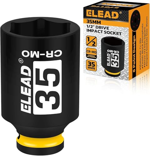 ELEAD 35 mm Socket 1/2" Drive Deep Impact Socket, Metric 6 Point 1/2-inch Drive Impact Axle Nut Sockets, CR-MO Nut Socket Set, Oil Filter Sockets, Tools for Easy Removal of Axle Shaft Nuts - color: 35mm