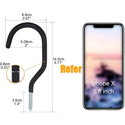 KURUI Heavy Duty Screw in Hooks for Hanging, 12 Pack Bike Hooks for Garage Wall with Screw Anchors, Wall Mount Bicycle Storage for Ceiling, Large Black Plant Hooks for Ceiling - style: 12 Pcs-6 in