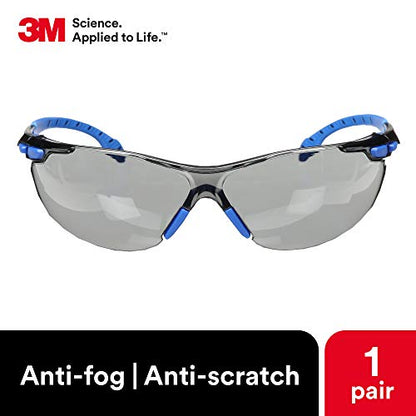 3M Safety Glasses, Solus 1000, S1102SGAF, ANSI Z87, Scotchgard Anti-Fog Gray Lens, Blue/Black Frame, UV Protection, Premium Eye Protection, Padded Temple, Soft Nosebridge - size: Single, style: Gray Lens, Blue/Black Frame