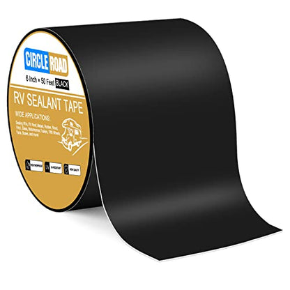 CircleRoad Butyl Sealant Waterproof Tape, RV Roof Tape Black, 6 Inch X 50 Feet RV Repair Sealant Tape, Stop Camper Roof Leaks, UV-Resistant, Weatherproof and Reliable (6In-50FT Black) - style: 6In-50FT Black