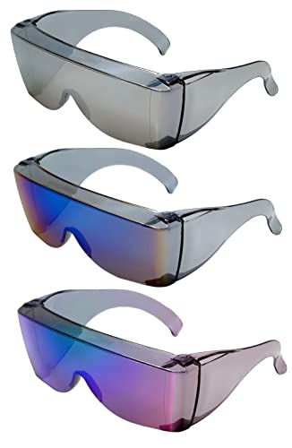 Calabria 3000 Fitover Safety Glasses with Uni-Lens – [Blue/Green/Silver Mirror - 3 Pack] Wrap Around Eye Protection | Anti-Fog Scratch Resistant | Protective Eyewear - color: Blue/Green/Silver Mirror 3-pack