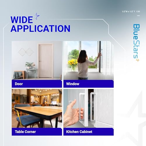 BlueStars Ultra Durable 1/2 in x 1/2 in 13FT Adhesive Foam Tape, Thermal Rubber Strip, for Doors & Windows, Soundproofing & Sealing
