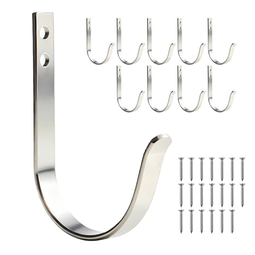 Wall Hooks for Hanging, Coat Hooks, Towel Hooks, Stainless Steel Metal Hooks, Wall Mount Hooks for Outdoor, Kitchen, Bathroom,Door, Grill Rack, Bike Heltnet Hanger (10, Silver) - color: Silver